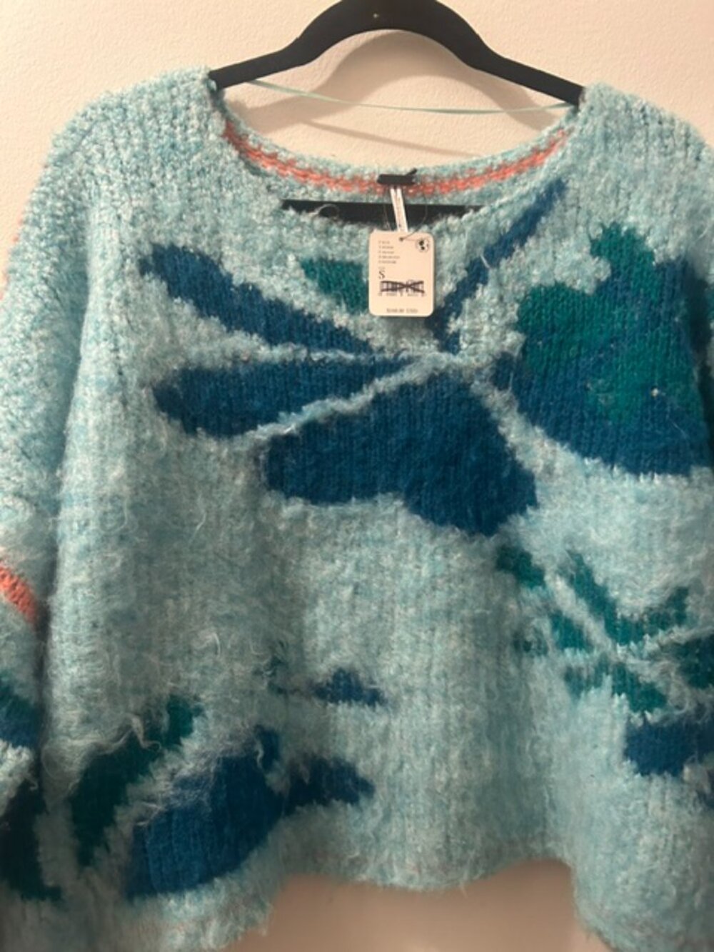 Free People Lily Pullover Fuzzy Soft Pull On Sweater in the Mosaic Sky Combo NWT - Picture 8 of 16